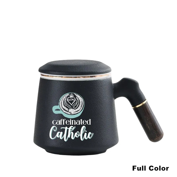 14 oz Ceramic Coffee Tea Cup with Lid Handle Infuser - 14 oz Ceramic Coffee Tea Cup with Lid Handle Infuser - Image 2 of 12
