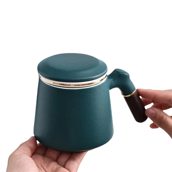 14 oz Ceramic Coffee Tea Cup with Lid Handle Infuser - 14 oz Ceramic Coffee Tea Cup with Lid Handle Infuser - Image 8 of 12