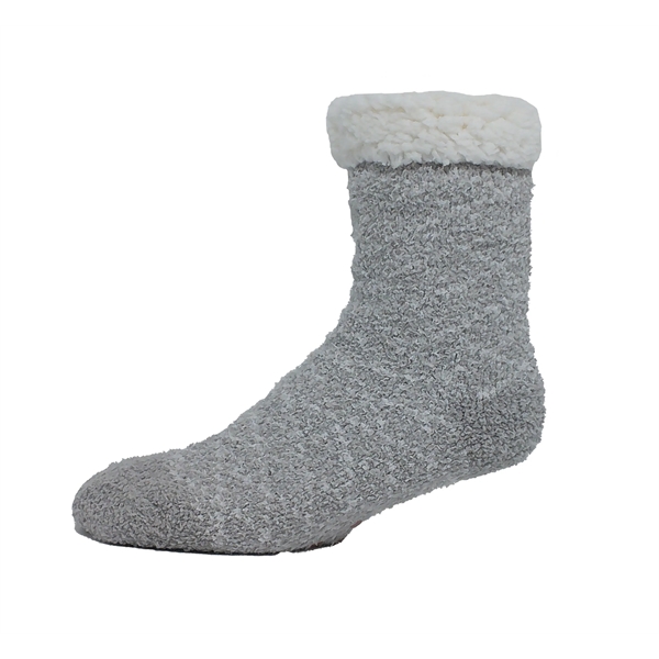 Sherpa Lined, Fuzzy Crew Sock w/ Embroidery & Grippers - Sherpa Lined, Fuzzy Crew Sock w/ Embroidery & Grippers - Image 1 of 2