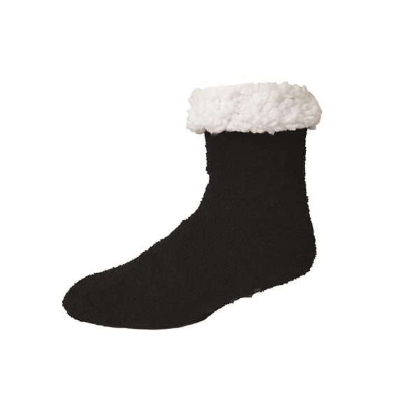 Sherpa Lined, Fuzzy Crew Sock w/ Embroidery & Grippers - Sherpa Lined, Fuzzy Crew Sock w/ Embroidery & Grippers - Image 2 of 2