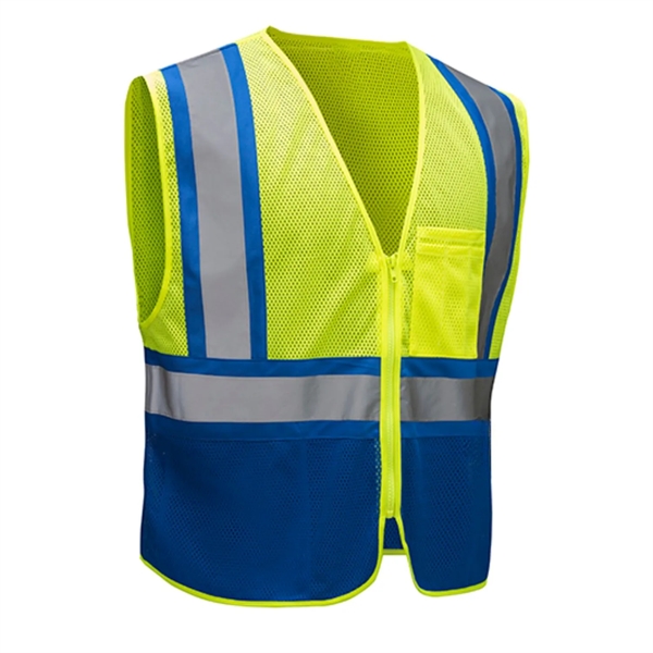 Hi Vis Reflective Class2 Mesh Blue Bottom Safety Pocket Vest - Hi Vis Reflective Class2 Mesh Blue Bottom Safety Pocket Vest - Image 1 of 4