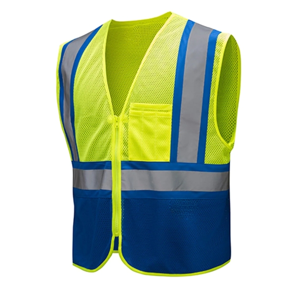 Hi Vis Reflective Class2 Mesh Blue Bottom Safety Pocket Vest - Hi Vis Reflective Class2 Mesh Blue Bottom Safety Pocket Vest - Image 2 of 4