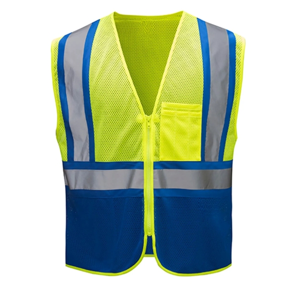 Hi Vis Reflective Class2 Mesh Blue Bottom Safety Pocket Vest - Hi Vis Reflective Class2 Mesh Blue Bottom Safety Pocket Vest - Image 3 of 4