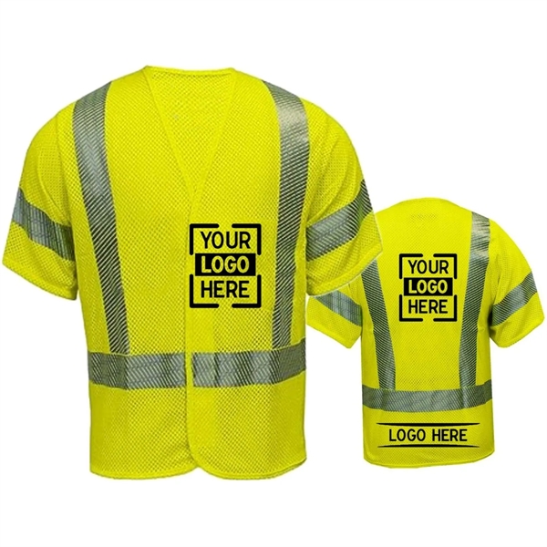Hi Viz Segmented Class 3 Safety Hook & Loop Mesh Pocket Vest - Hi Viz Segmented Class 3 Safety Hook & Loop Mesh Pocket Vest - Image 0 of 2