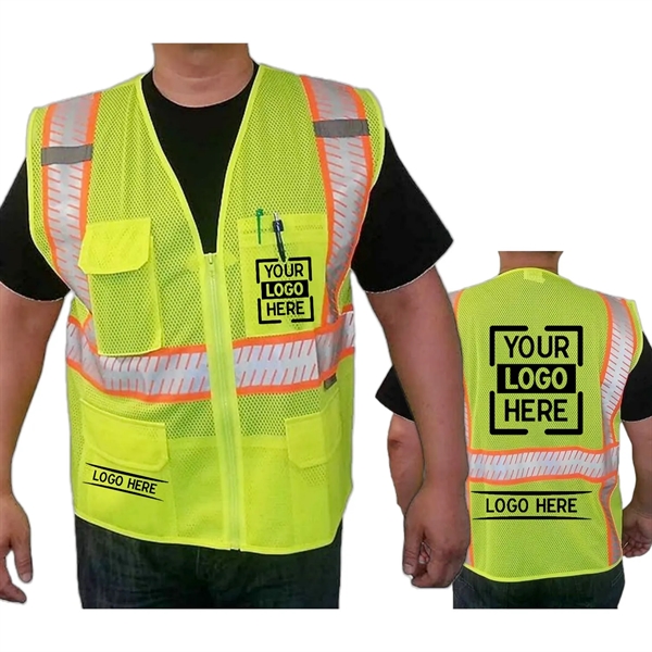 Hi VIz Class 2 Segmented Safety Mesh Zipper Vest W 4 Pockets - Hi VIz Class 2 Segmented Safety Mesh Zipper Vest W 4 Pockets - Image 0 of 2