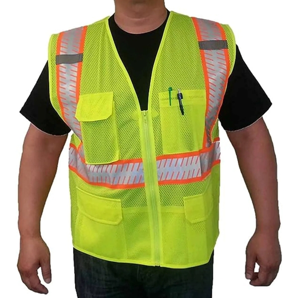 Hi VIz Class 2 Segmented Safety Mesh Zipper Vest W 4 Pockets - Hi VIz Class 2 Segmented Safety Mesh Zipper Vest W 4 Pockets - Image 1 of 2