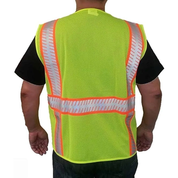 Hi VIz Class 2 Segmented Safety Mesh Zipper Vest W 4 Pockets - Hi VIz Class 2 Segmented Safety Mesh Zipper Vest W 4 Pockets - Image 2 of 2