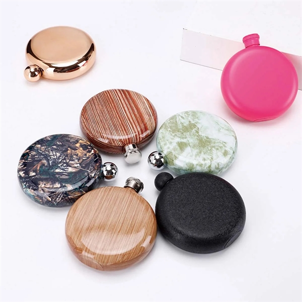 5 Oz Round Metal Carry-On Flask - 5 Oz Round Metal Carry-On Flask - Image 3 of 5