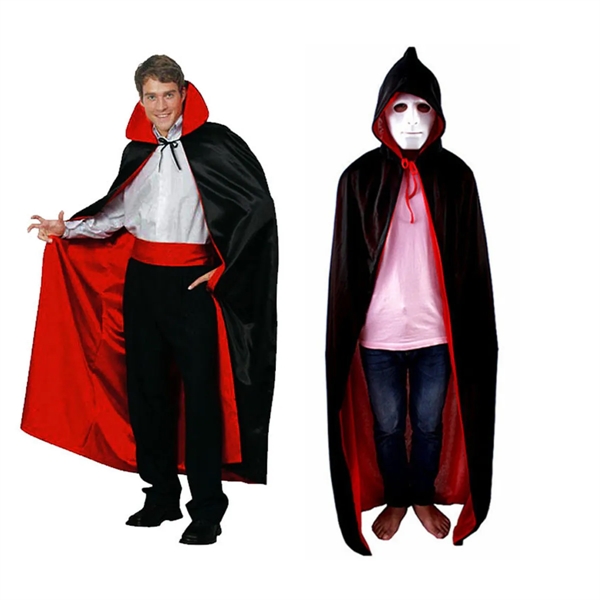 Double Face Red Black Hooded Cloak Goth - Double Face Red Black Hooded Cloak Goth - Image 3 of 3