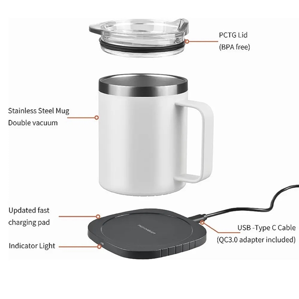 12oz. Coffee Mug Warmer Set With Wireless Charging - 12oz. Coffee Mug Warmer Set With Wireless Charging - Image 2 of 6