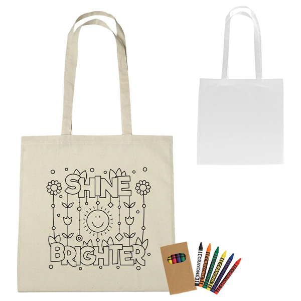 100% Cotton Coloring Tote Bag With Crayons - 100% Cotton Coloring Tote Bag With Crayons - Image 0 of 5