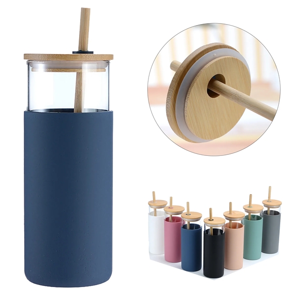 20oz Glass Tumbler Water Bottle Straw Silicone Protect - 20oz Glass Tumbler Water Bottle Straw Silicone Protect - Image 0 of 4