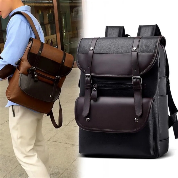 Retro Leather Laptop Backpack - Retro Leather Laptop Backpack - Image 0 of 3