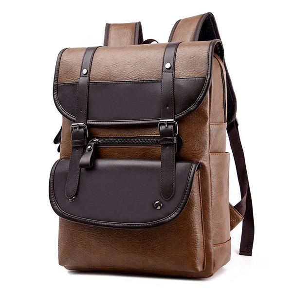 Retro Leather Laptop Backpack - Retro Leather Laptop Backpack - Image 2 of 3