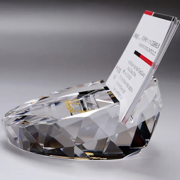 Round Crystal Business Card Holder Paperweight - Round Crystal Business Card Holder Paperweight - Image 1 of 6