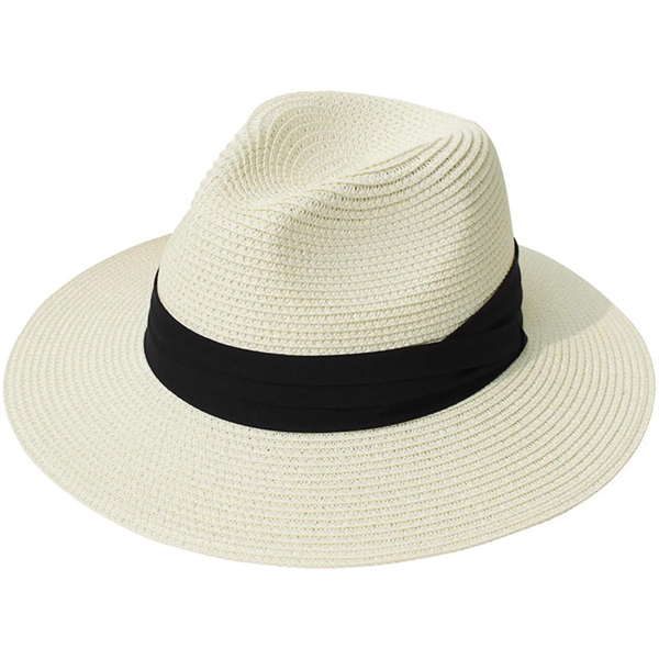 Wide Brim Straw Panama Roll up Fedora Beach Sun Hat - Wide Brim Straw Panama Roll up Fedora Beach Sun Hat - Image 2 of 5