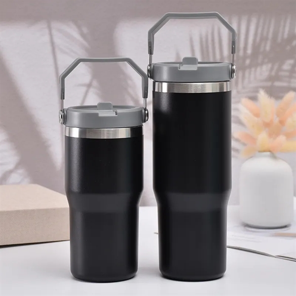 30 Oz Flip Straw Vacuum Travel Tumbler w/ Handle - 30 Oz Flip Straw Vacuum Travel Tumbler w/ Handle - Image 3 of 4