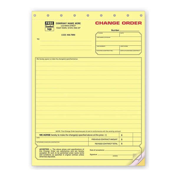 Change Order Forms, Carbonless, Contractors - Change Order Forms, Carbonless, Contractors - Image 0 of 0