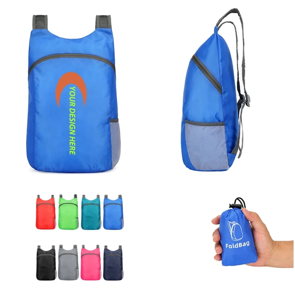 Lightweight Foldable Polyester Backpack w/ Custom Imprint - Lightweight Foldable Polyester Backpack w/ Custom Imprint - Image 0 of 1