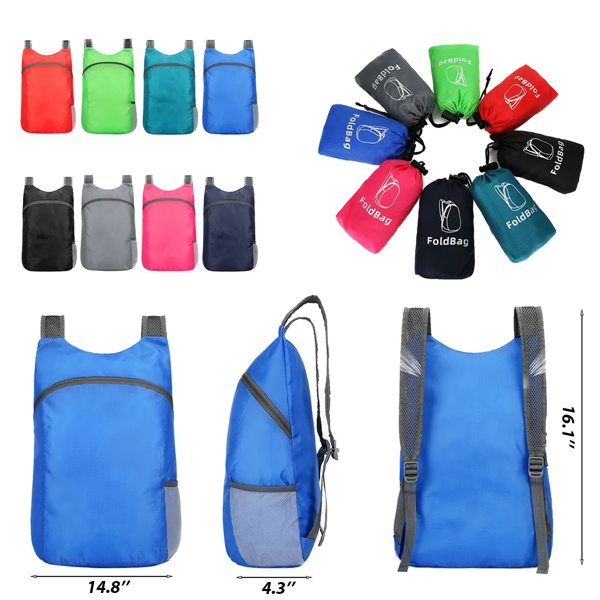 Lightweight Foldable Polyester Backpack w/ Custom Imprint - Lightweight Foldable Polyester Backpack w/ Custom Imprint - Image 1 of 1