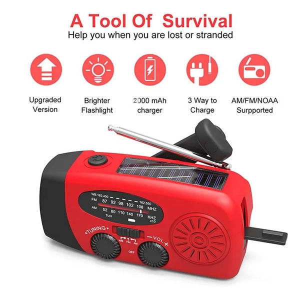 Emergency Hand Crank Radio with Flashlight and Power Bank - Emergency Hand Crank Radio with Flashlight and Power Bank - Image 2 of 7