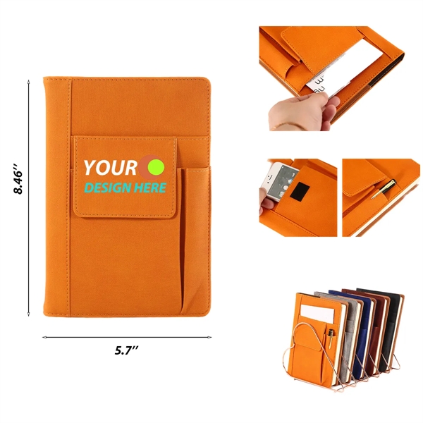 A5 Multi-Functional Leather Notebook w/ Front Pockets - A5 Multi-Functional Leather Notebook w/ Front Pockets - Image 1 of 1