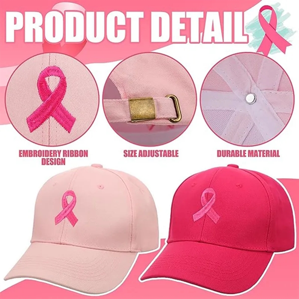 Breast Cancer Awareness Pink Ribbon Baseball Cap - Breast Cancer Awareness Pink Ribbon Baseball Cap - Image 2 of 5