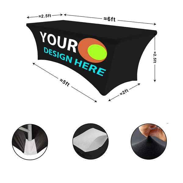 6FT Fitted Polyester Stretch Table Cover w/ Custom Imprint - 6FT Fitted Polyester Stretch Table Cover w/ Custom Imprint - Image 1 of 1
