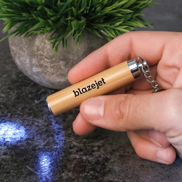 Custom Blakely Bamboo LED Keychain Flashlight