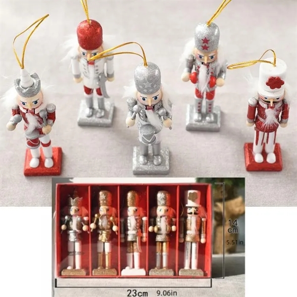 5in Christmas Wooden Nutcracker Ornaments 1 Set of 5pcs - 5in Christmas Wooden Nutcracker Ornaments 1 Set of 5pcs - Image 2 of 5