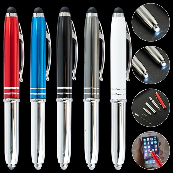 3 in 1 Metal Pen with Stylus and LED Flashlight - 3 in 1 Metal Pen with Stylus and LED Flashlight - Image 1 of 7