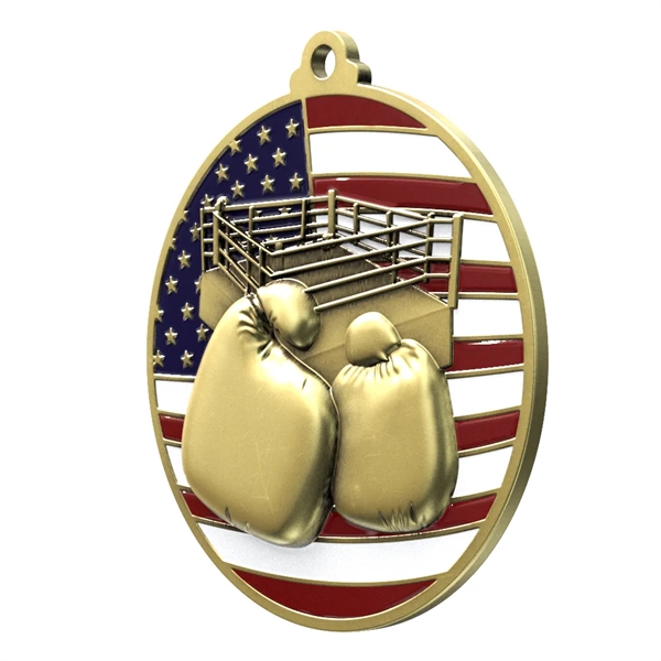 2 3/4" Boxing Patriotic Medal - 2 3/4" Boxing Patriotic Medal - Image 0 of 8