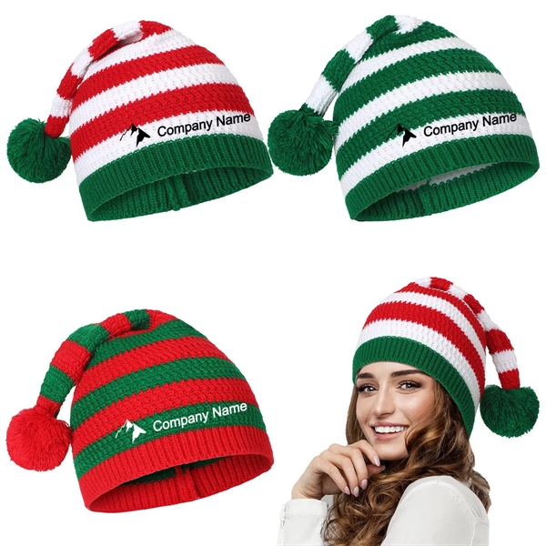 Christmas Red And Green Striped Knit Hat - Christmas Red And Green Striped Knit Hat - Image 0 of 9