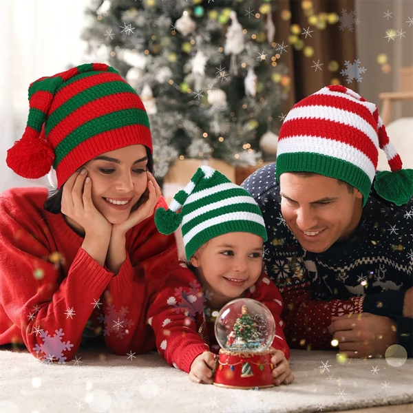 Christmas Red And Green Striped Knit Hat - Christmas Red And Green Striped Knit Hat - Image 3 of 9