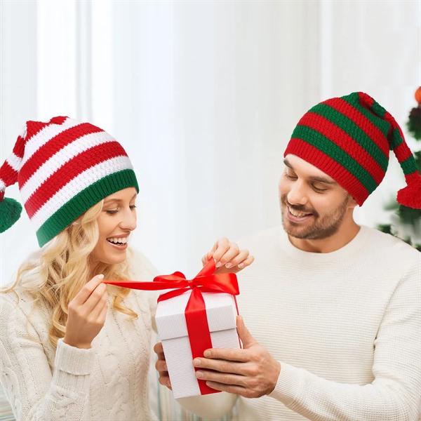 Christmas Red And Green Striped Knit Hat - Christmas Red And Green Striped Knit Hat - Image 5 of 9