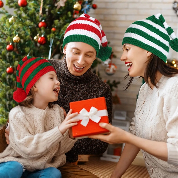 Christmas Red And Green Striped Knit Hat - Christmas Red And Green Striped Knit Hat - Image 6 of 9