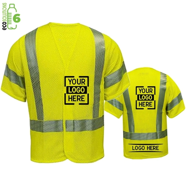 Hi Viz rPET Segmented Class 3 Safety Hook & Loop Pocket Vest - Hi Viz rPET Segmented Class 3 Safety Hook & Loop Pocket Vest - Image 0 of 2