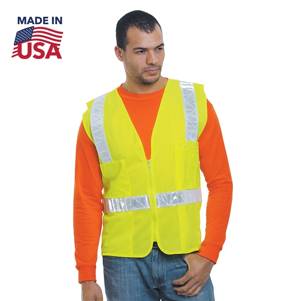 Class 2 USA Made Polyester Safety Zipper Vest with Pockets - Class 2 USA Made Polyester Safety Zipper Vest with Pockets - Image 1 of 1