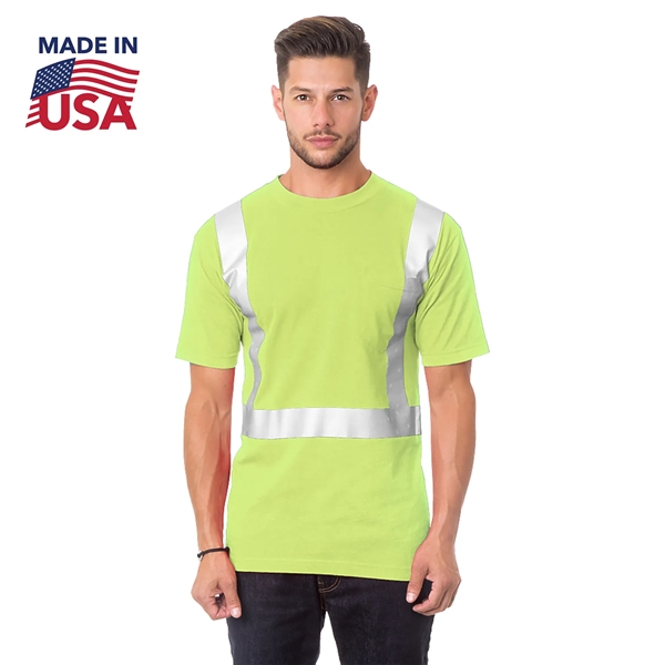USA-Made Class 2 Poly-Cotton Safety T-Shirt with Pocket - USA-Made Class 2 Poly-Cotton Safety T-Shirt with Pocket - Image 1 of 2