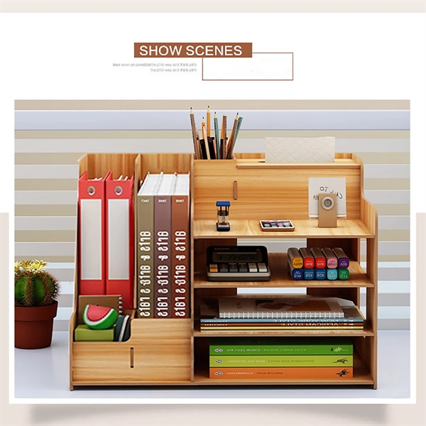 Wooden Desk Organizer File Sorter Document Rack - Wooden Desk Organizer File Sorter Document Rack - Image 2 of 3