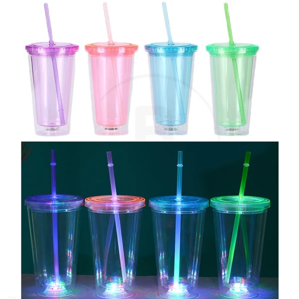 16oz LED Flashing Insulated Tumbler with Straw and Lid - 16oz LED Flashing Insulated Tumbler with Straw and Lid - Image 1 of 3