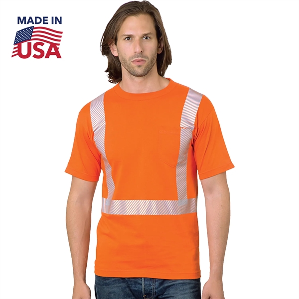 USA-Made Class 2 Poly-Cotton Segmented Safety Pocket T-Shirt - USA-Made Class 2 Poly-Cotton Segmented Safety Pocket T-Shirt - Image 1 of 2