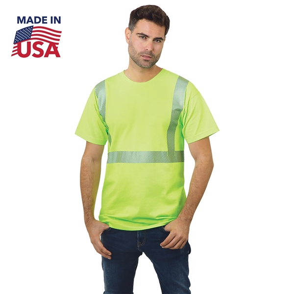 USA-Made Class 2 Poly-Cotton Segmented Safety T-Shirt - USA-Made Class 2 Poly-Cotton Segmented Safety T-Shirt - Image 1 of 2