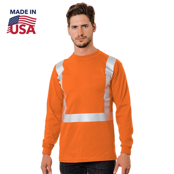 Class 2 USA-Made Poly-Cotton Safety Long Sleeve T-Shirt - Class 2 USA-Made Poly-Cotton Safety Long Sleeve T-Shirt - Image 2 of 2