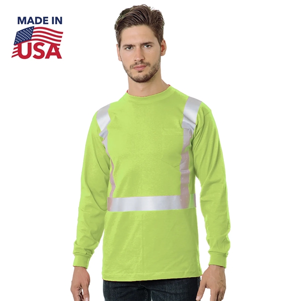 Class 2 USA-Made Poly-Cotton Safety Long Sleeve T-Shirt - Class 2 USA-Made Poly-Cotton Safety Long Sleeve T-Shirt - Image 1 of 2