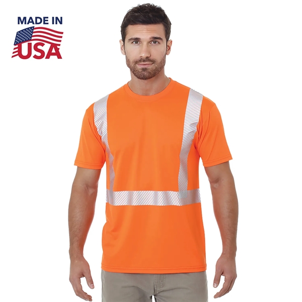 Hi Viz USA-Made Class 2 Segmented Safety Workwear T-Shirt - Hi Viz USA-Made Class 2 Segmented Safety Workwear T-Shirt - Image 1 of 2