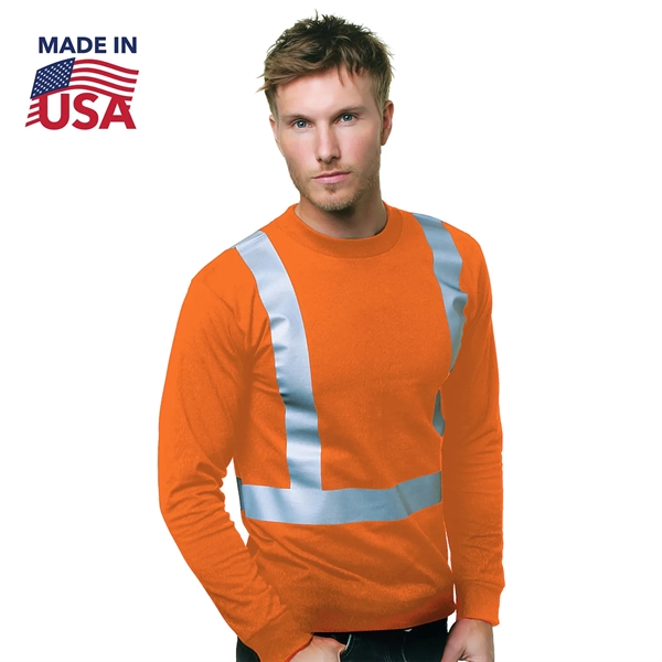 Class 2 USA-Made 100% Cotton Safety Long Sleeve T-Shirt - Class 2 USA-Made 100% Cotton Safety Long Sleeve T-Shirt - Image 1 of 2