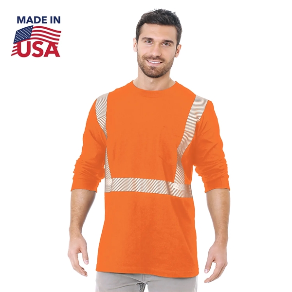 USA-Made Segmented 100% Cotton Safety Long Sleeve T-Shirt - USA-Made Segmented 100% Cotton Safety Long Sleeve T-Shirt - Image 1 of 3