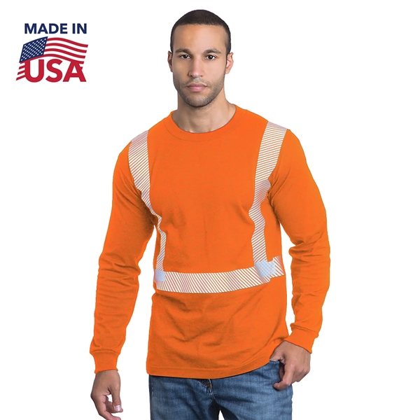 100% USA-Made Hi Vis Class 2 Segmented Safety T-Shirt - 100% USA-Made Hi Vis Class 2 Segmented Safety T-Shirt - Image 1 of 2