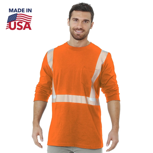 USA-Made Poly-Cotton Segmented Safety Long Sleeve T-Shirt - USA-Made Poly-Cotton Segmented Safety Long Sleeve T-Shirt - Image 1 of 2